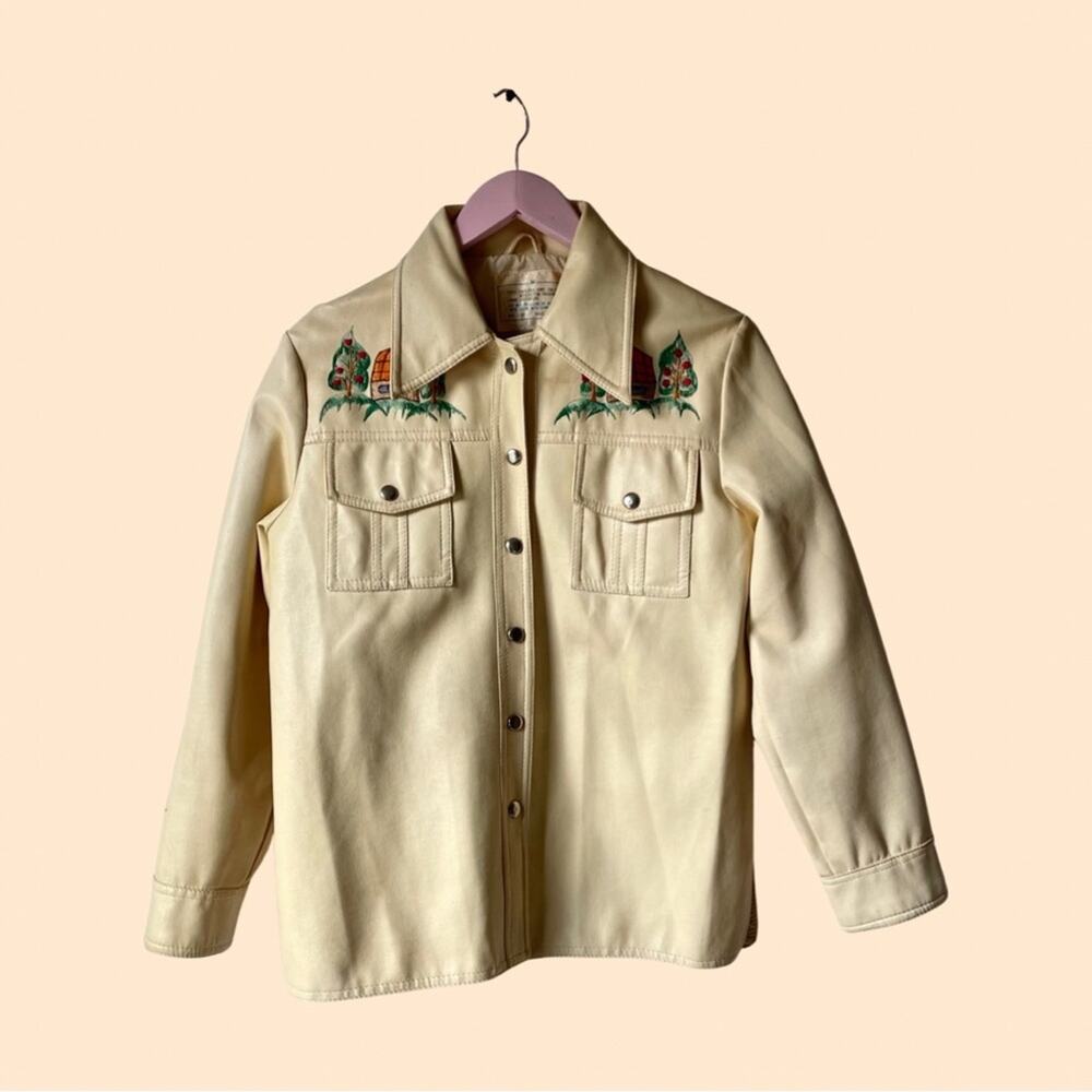 Vintage Vegan Leather Embroidered Jacket